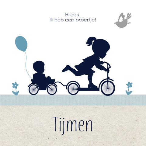Poster met silhouet van broertje en grote zus op step