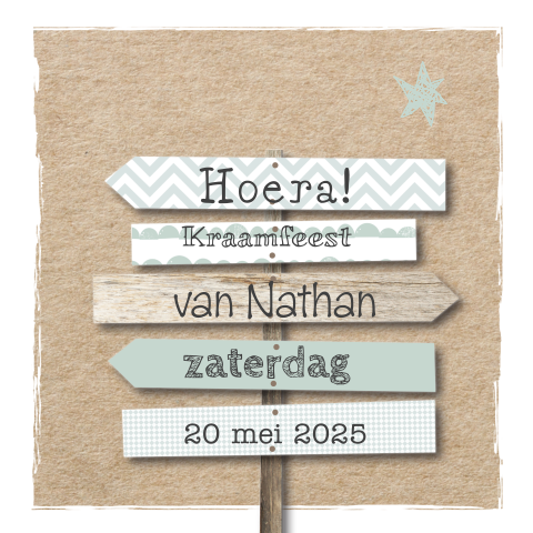 Babyborrelkaart met kraftlook en wegwijsborden