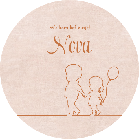 Ronde raamsticker roze voor zusje met lijntekening silhouetjes