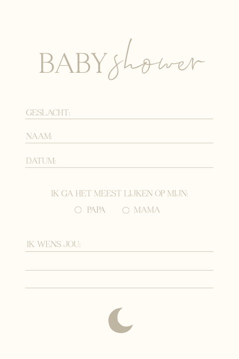 Babyshower invulkaart met maantje