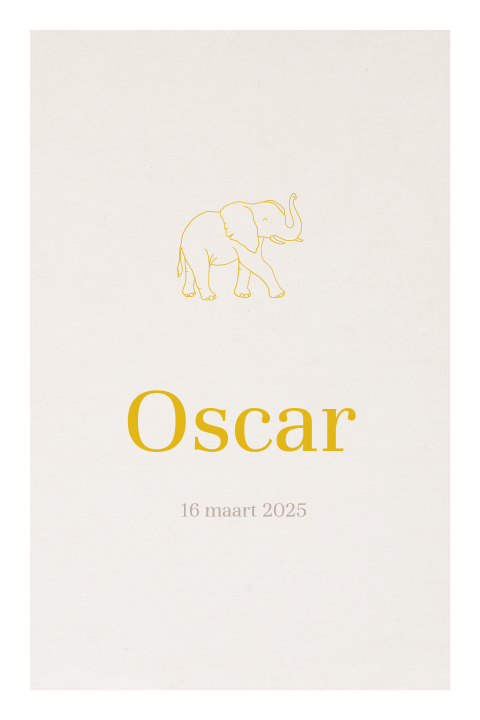 Minimalistisch babykaartje met lijntekening van olifant