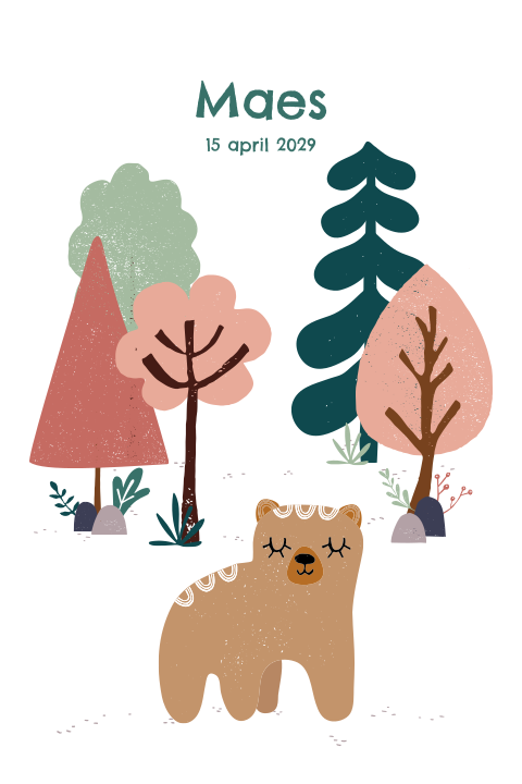 Geboortekaartje herfst met illustratie beer