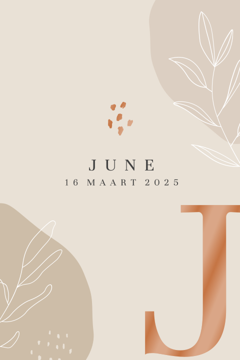 Hoogglans poster met eerste letter babynaam en takjes