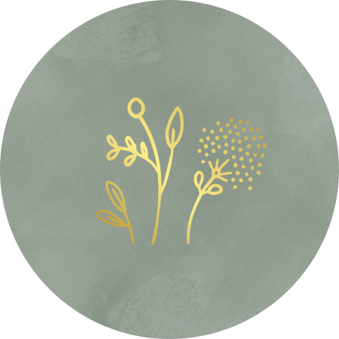 Mintgroene sluitsticker met getekende takjes in goudfolie