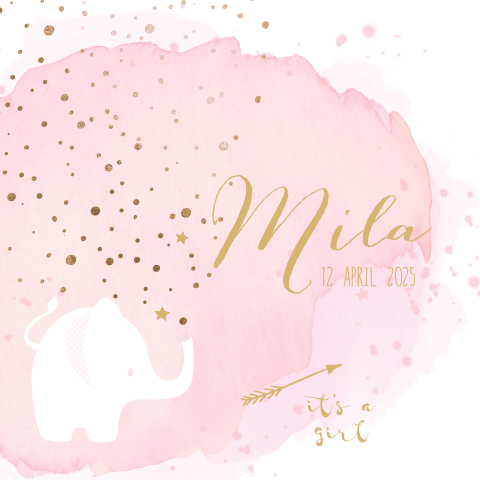 Magisch geboortekaartje met roze watercolour