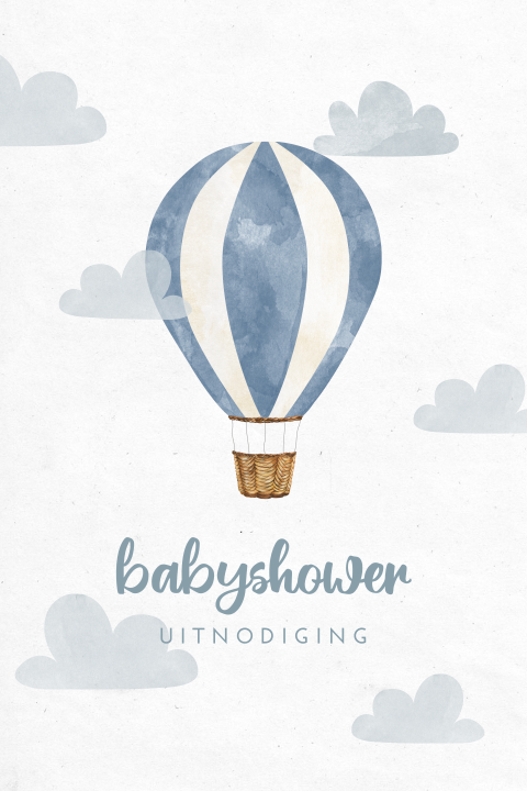 Babyshower uitnodiging met luchtballon en wolkjes