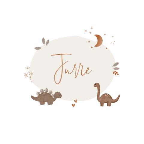 Hoogglans geboortekaartje met lieve illustraties dino's