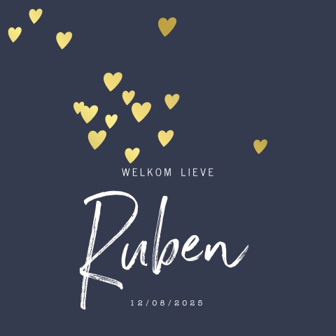 Goudfolie Poster voor een jongen met hartjes op donkerblauw