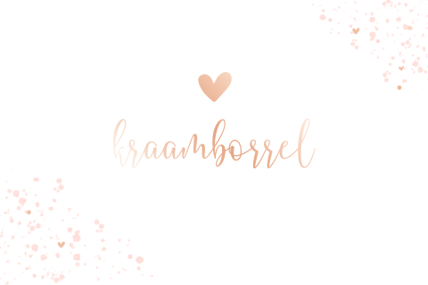 Uitnodiging kraamborrel met hart en tekst in roségoudfolie