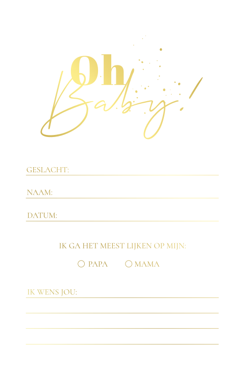 Gender reveal stijlvol voorspellingkaartje met goudfolie