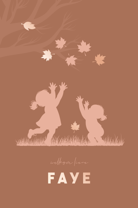 Herfst geboortekaartje zusje met silhouetjes en roségoudfolie