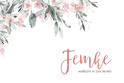 Lief geboortekaartje voor meisje met stijlvolle bloemetjes schildering