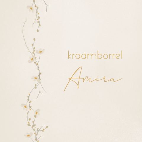 Kraamborrel uitnodiging met bloemenslinger