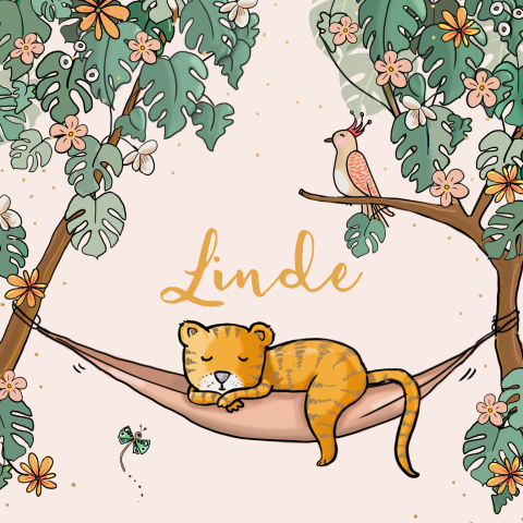 Illustratief babykaartje met tijger in hangmat