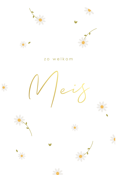 Lief geboortekaartje meisje boogvorm met madeliefjes