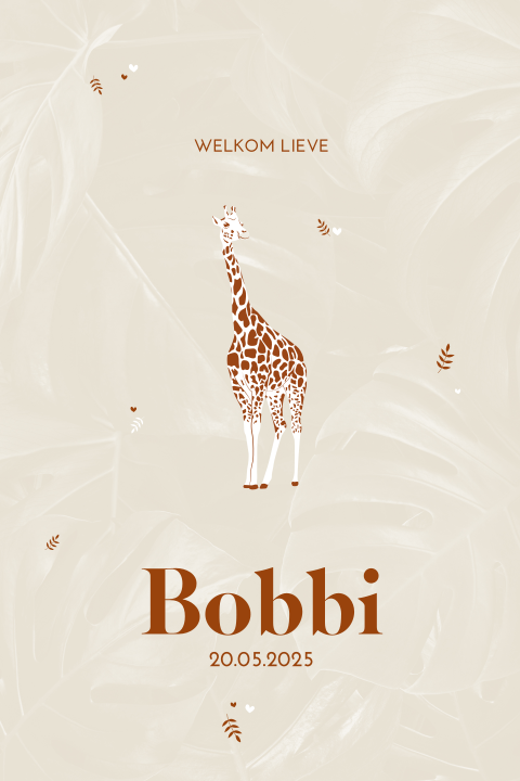 Jungle babykaartje met illustratie van giraffe voor een jongen
