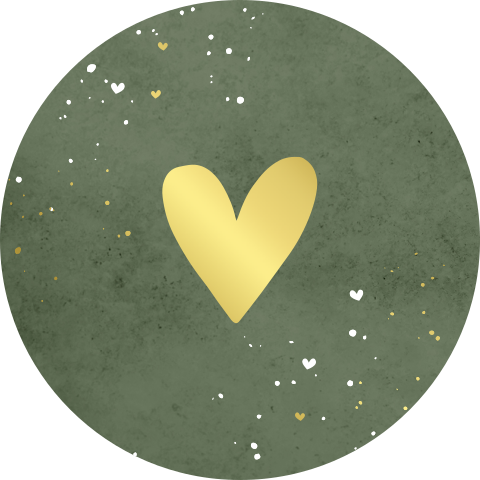 Sluitstickers donkergroen met hart in goudfolie