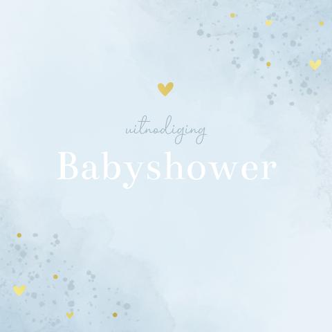Blauwe uitnodiging babyshower met watercolour en goudfolie