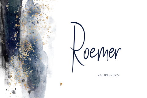 Trendy geboortekaartje voor jongen met donkerblauwe watercolour