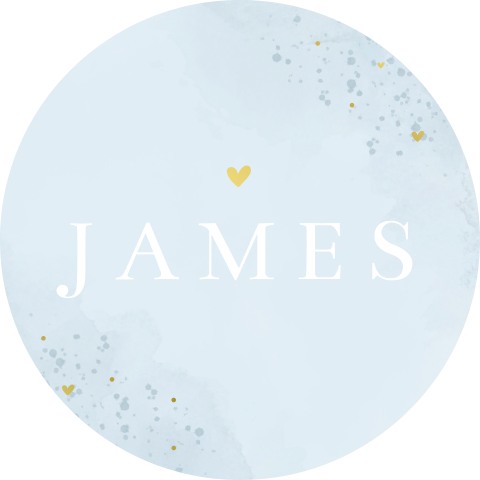 Naamsticker met lichtblauwe watercolour en goudfolie