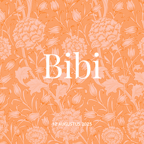 Geboortekaartje meisje met oranje vintage bloemen patroon