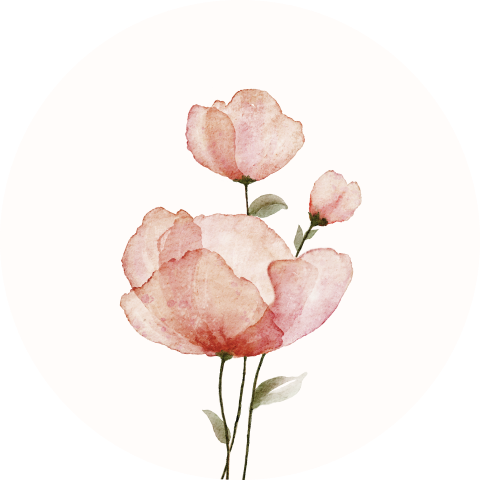 Prachtige sluitsticker met aquacolour roze bloemen