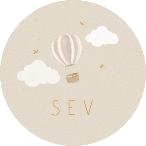 Ronde raamsticker beige met luchtballon en wolkjes