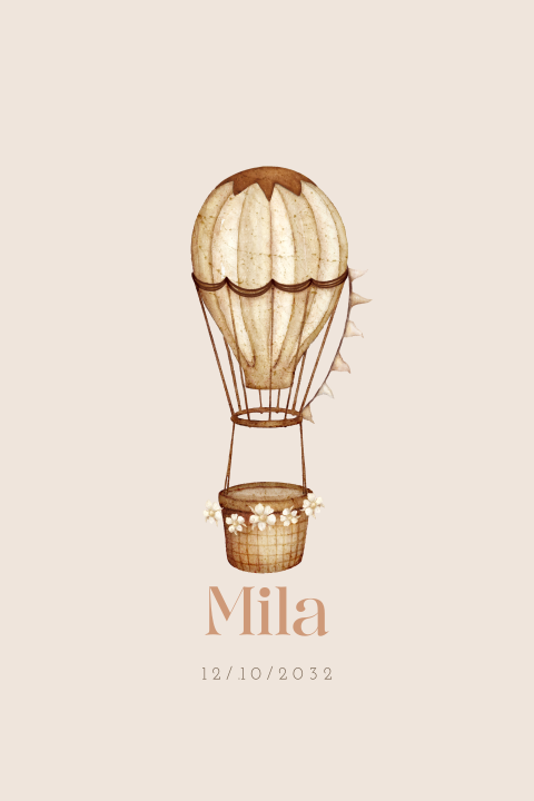 Lief geboortekaartje met beige luchtballon