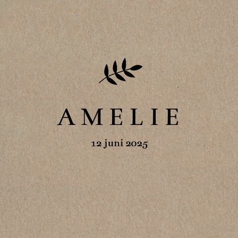Minimalistisch echt kraft geboortekaartje voor meisje met takje