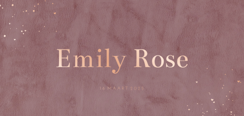 Minimalistisch geboortekaartje dochter verfspetters roségoudfolie