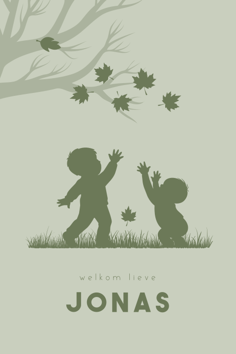Herfst geboortekaartje groen broertje met silhouetjes