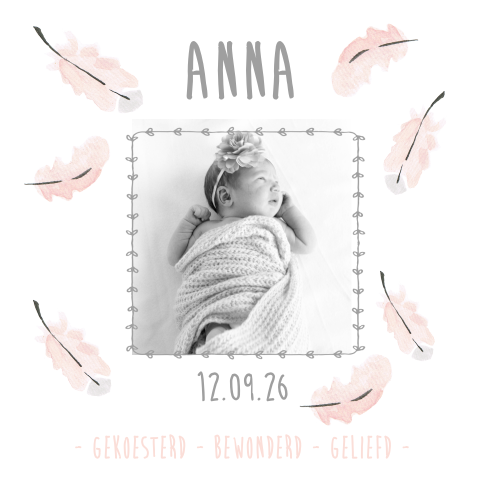 Lief boho kaartje met foto en watercolor veertjes