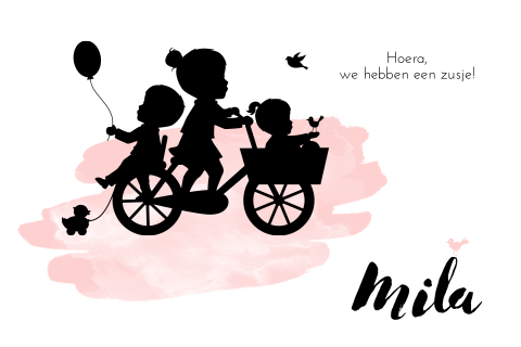 Vrolijk babykaartje meisje op de fiets