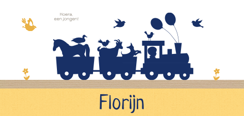 Vrolijk geboortekaartje met silhouet van een trein