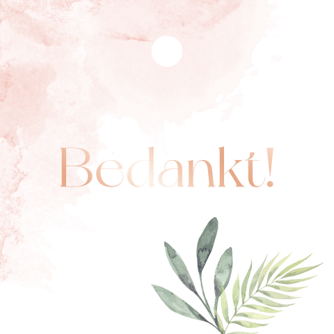 Labeltjes vierkant botanical roze met takjes en roségoudfolie