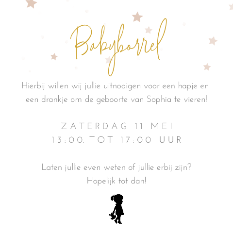 Uitnodiging babyborrel met silhouet en roze sterretjes