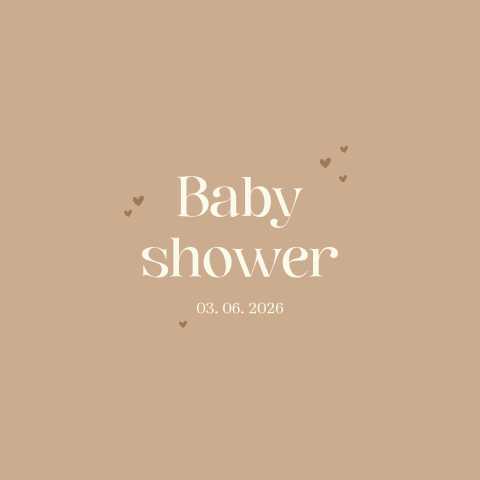 Babyshower uitnodiging bruin met hartjes