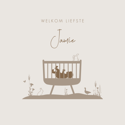 Geboortekaartje beige met silhouetje baby in wiegje