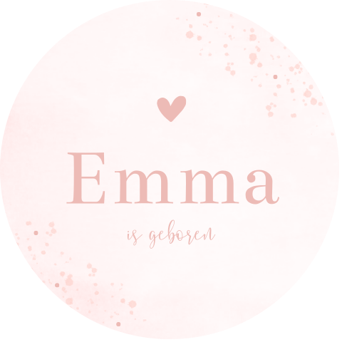 Raamsticker rond met roze spetters, naam en hartje