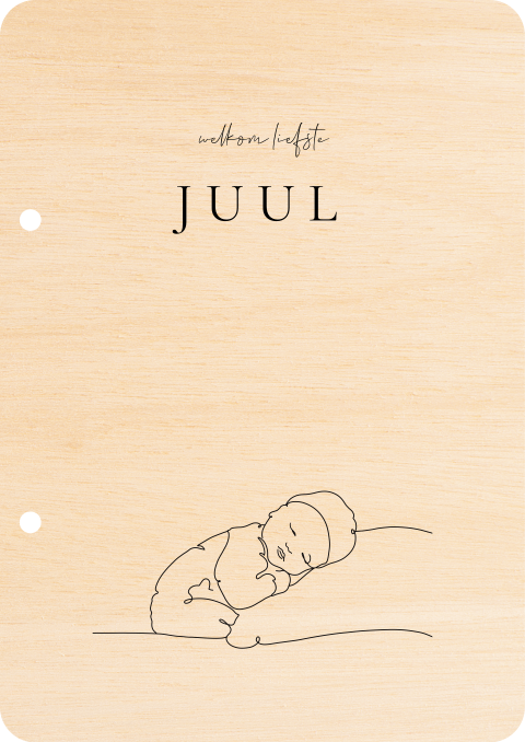 Houten bewaarbundel met lijntekening baby