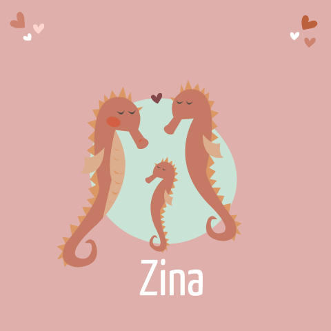 Lief geboortekaartje met getekende zeepaarden familie voor een meisje