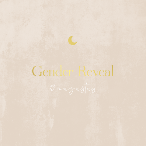 Gender reveal uitnodiging beige met maantje en goudfolie