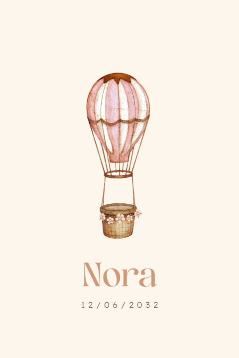 Lief geboortekaartje meisje met roze luchtballon