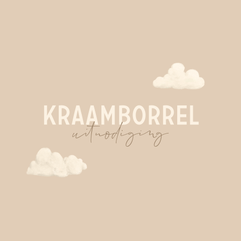 Kraamfeest uitnodiging beige met wolkjes