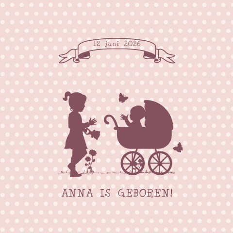 Hippe geboortekaart baby met zus