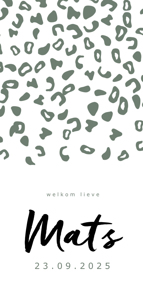 Trendy babykaart met legergroene luipaardprint