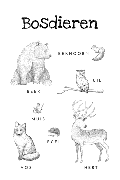 Poster praatplaat voor kinderkamer met illustratie van dieren