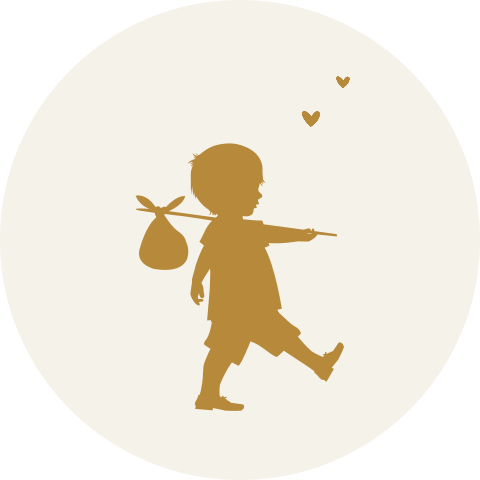 Sticker met silhouet van jongetje met een knapzak
