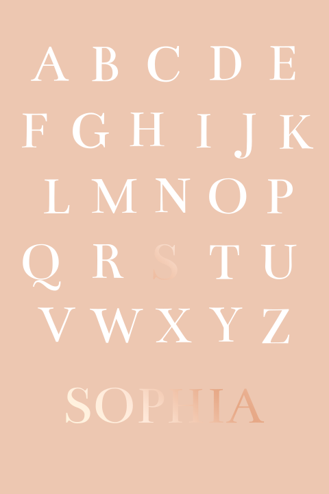 Roségoudfolie poster kinderkamer met alphabeth en naam