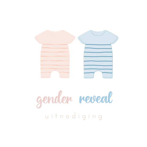 Gender reveal uitnodiging met rompertjes en hoogglans